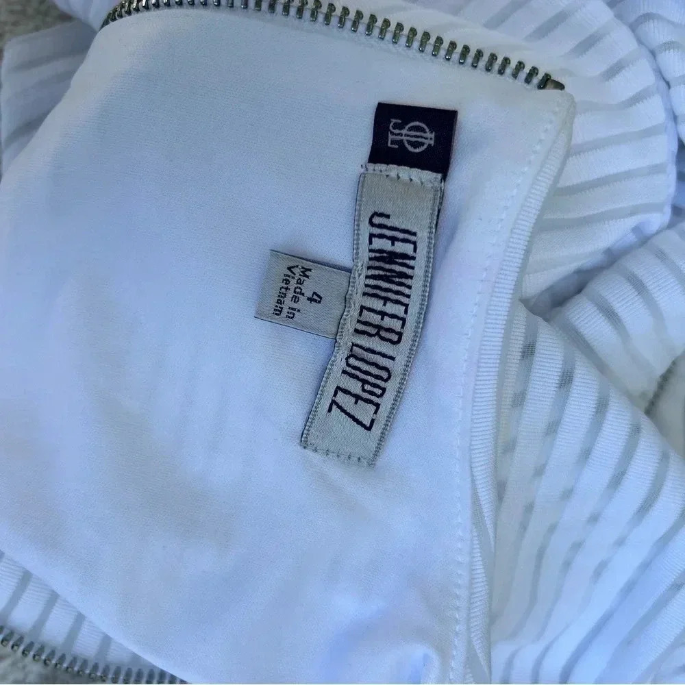 Vintage Y2K Jennifer Lopez White‎ Mesh Striped Overlay Midi Shift Dress | Size 4 - Picture 9 of 10
